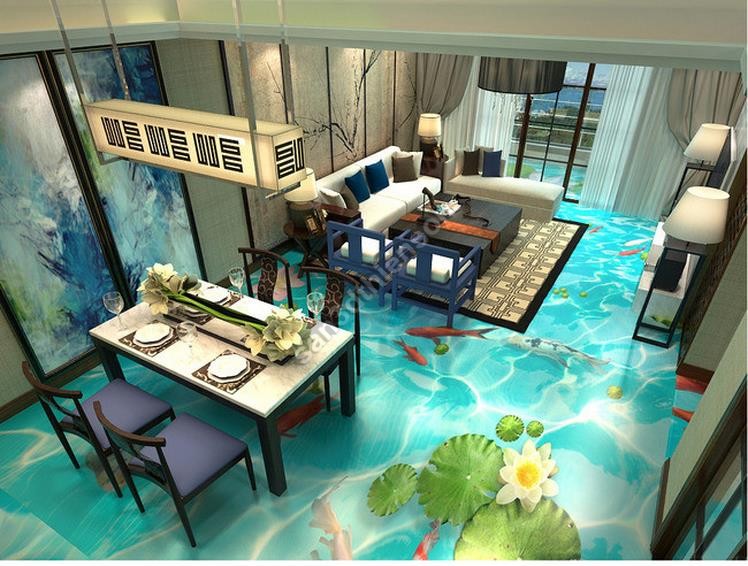 Phòng khách trở thành đại dương với nội thất sàn 3d
